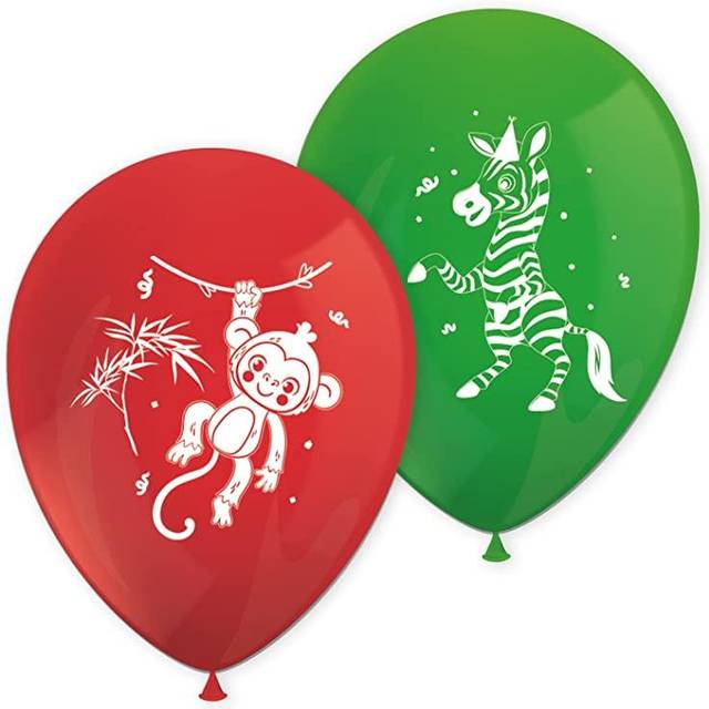 Dschungelparty Luftballons aus Latex, 8er Pack, Ø 30cm, Dschungeltiere Dekoration