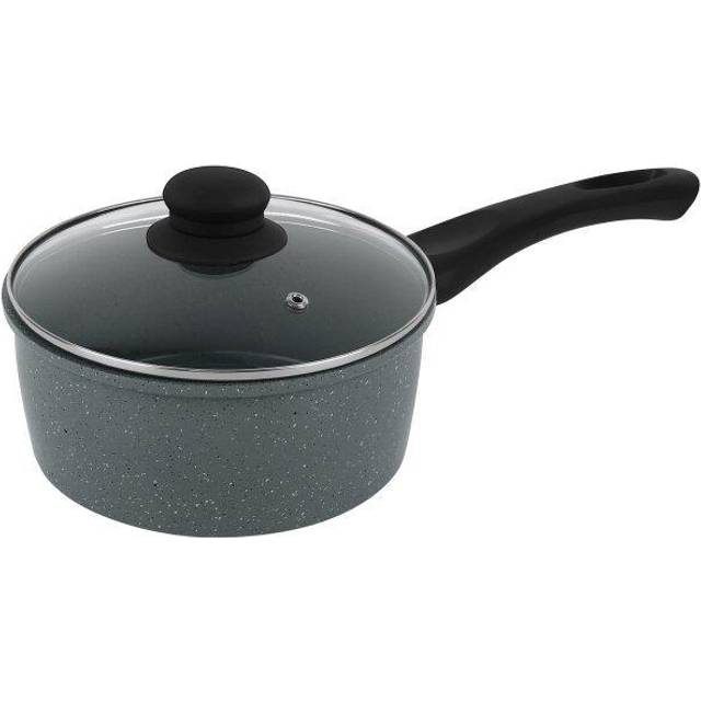 (16cm Saucepan) URBN-CHEF Carbon Steel Marble Grey Cooking Pot Pans Nonstick Frying Pan Cookware