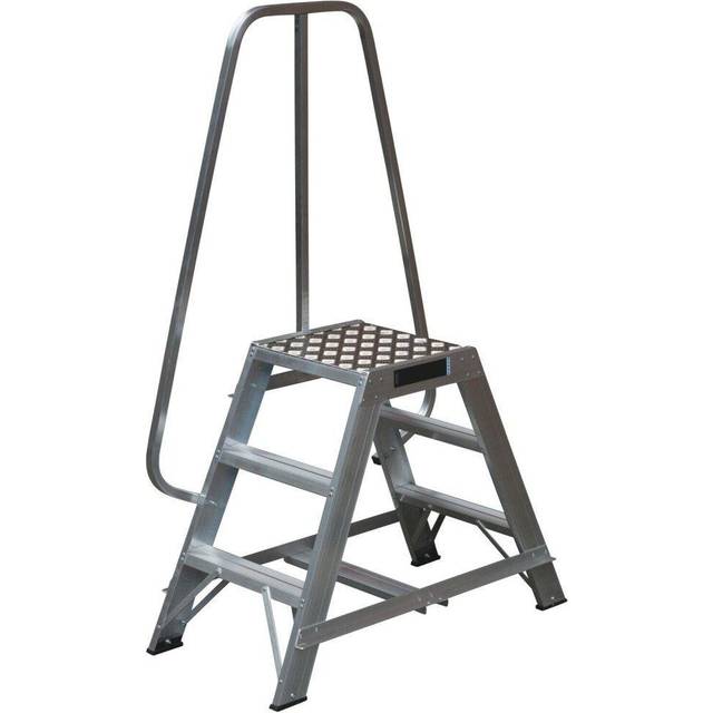0.7m Heavy Duty Double Sided Fixed Step Ladders Safety Handrail & Wide Platform