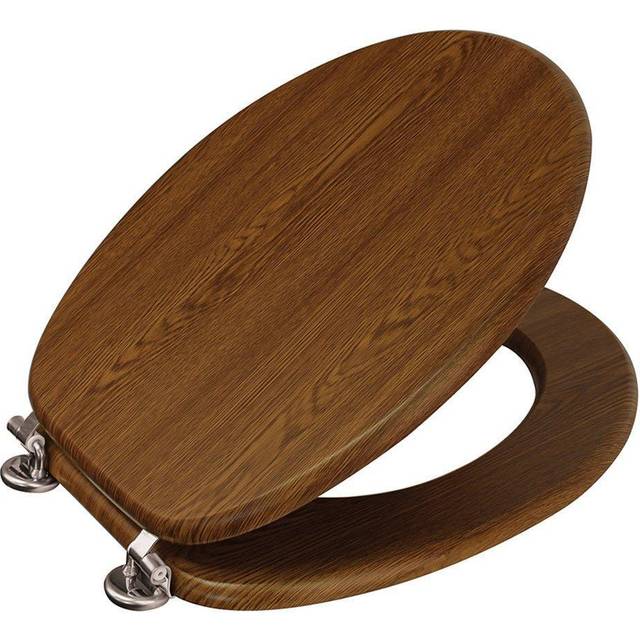 (Walnut) Wooden Toilet Seat Adjustable Stainless Steel Hinges