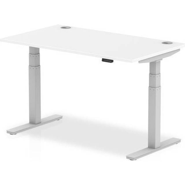 Air 1400x800mm Height Adjustable Desk White Top Cable Ports Silver Leg