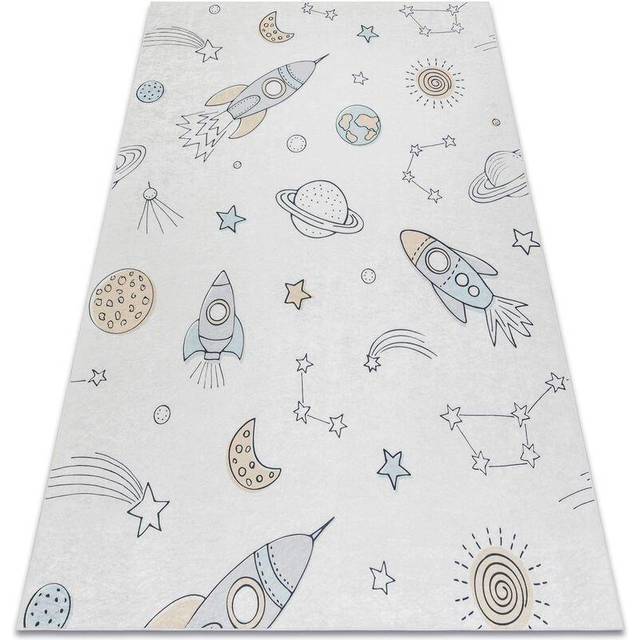 Bambino 1278 washing carpet Space, rocket for children anti-slip - cream beige 160x220 cm