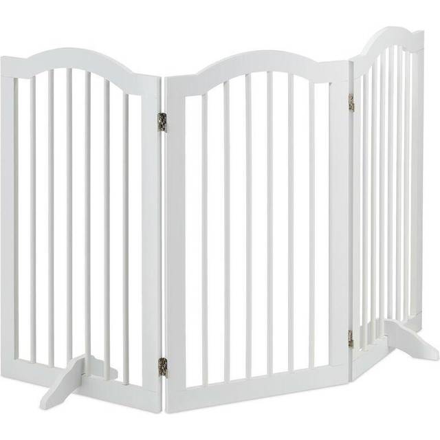 Safety Gate, Retractable Fence with Wide Feet, for Children & Pets, Free-Standing Barrier, hw: 92 x 154, White - Relaxdays