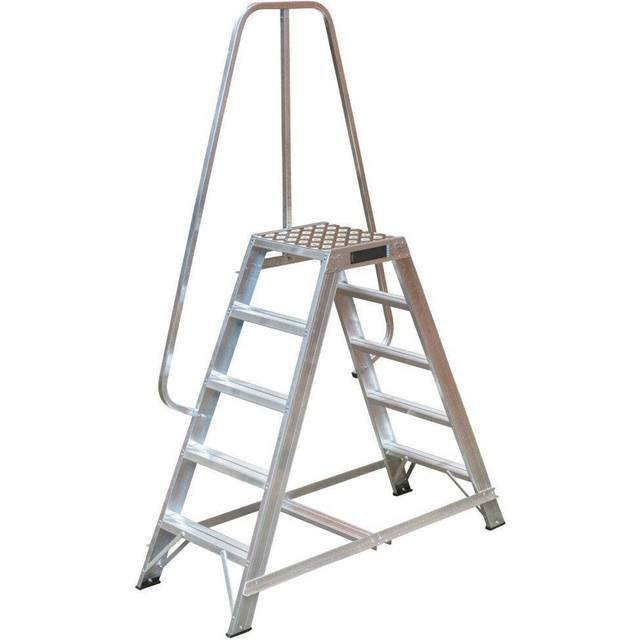 1m Heavy Duty Double Sided Fixed Step Ladders Safety Handrail & Wide Platform