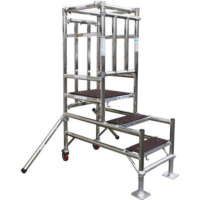 4 Tread Mobile Telescopic Podium Step Ladder 1.2m Tall Work Platform Safety Cage