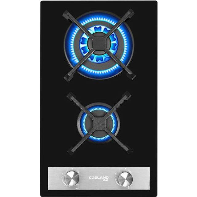Gasland Chef GH30BF 30cm Built-in 2 Burners Gas Hob, Black Tempered Glass Gas Cooktop, NG/LPG Convertible