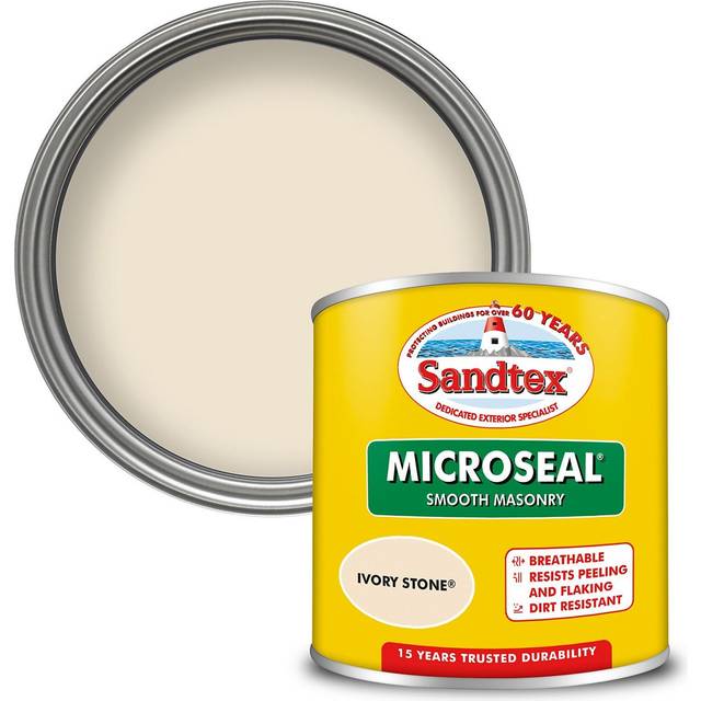 Sandtex Microseal Ultra Smooth Weatherproof Masonry 15 Year Exterior Wall Paint - Ivory Stone - 150ml