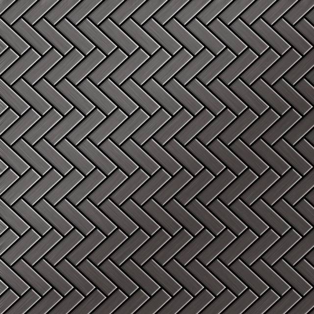 Metal Mosaic Tile Titanium Smoke brushed dark grey 1.6mm Herringbone-Ti-SB