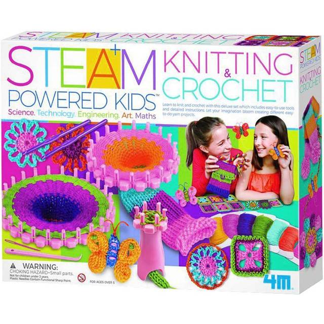 4M STEAM Kids Knitting & Crochet Kit - Fun Craft Projects for Creative Learning