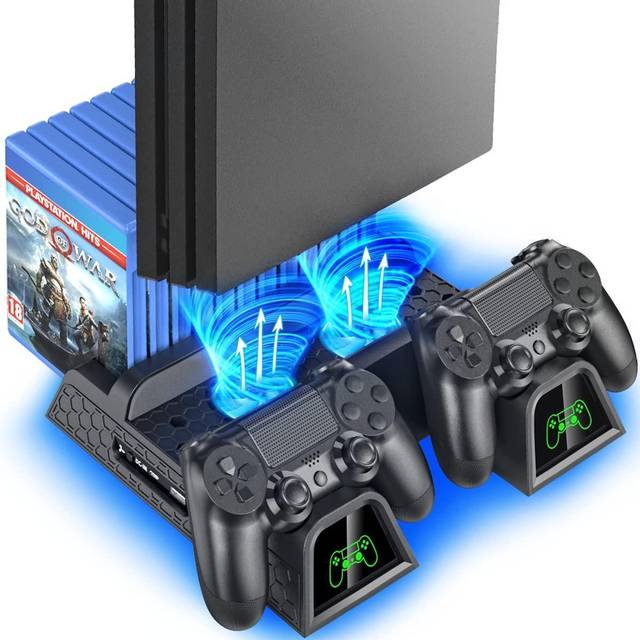 OIVO PS4 Stand Cooling Fan Station for Playstation 4/PS4 Slim/PS4 Pro,PS4 Pro Vertical Stand w/Dual Controller EXT Port Charger Dock Station