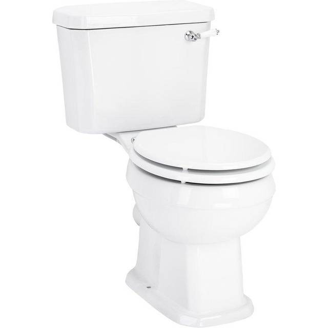 Windsor Traditional Close Coupled Toilet with Soft Close Toilet Seat | White | Ceramic | 495mm x 860mm x 690mm