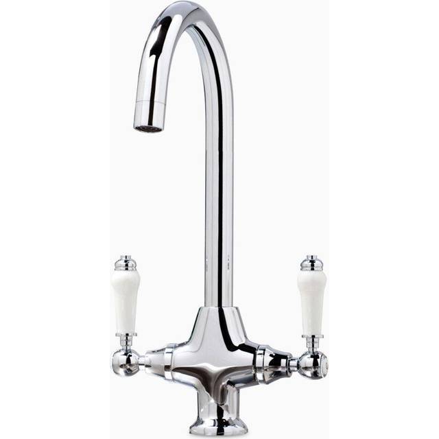 Twin Lever Traditional Brass Kitchen Sink Mixer Mono Chrome