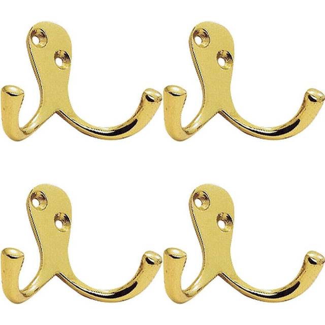4x Victorian One Piece Double Bathroom Robe Hook 26mm Projection Polished Brass