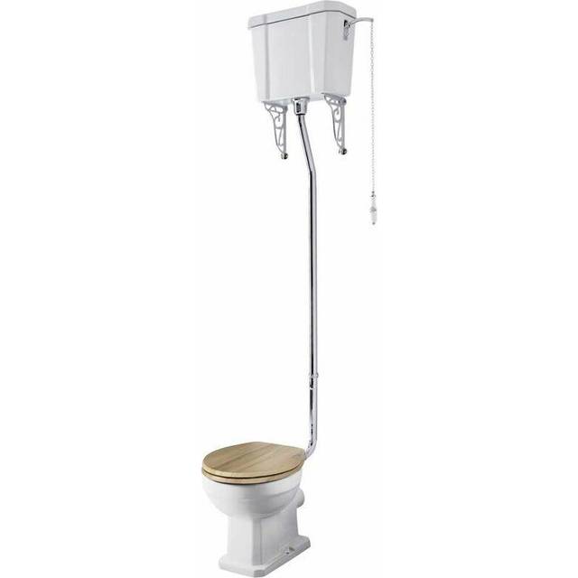 Milano - Richmond - White Ceramic Traditional Close Coupled Bathroom Toilet Pan wc and High Level Cistern - Natural Walnut Seat