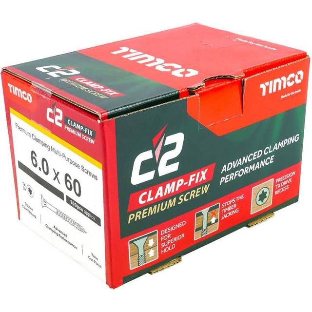 Timco C2 Clamp-Fix Multi-Purpose Premium Countersunk Gold Woodscrews 6.0 x 60mm (200 Box)
