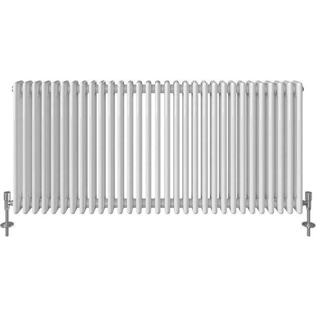 Elegant - 600 x 1400 mm White Designer Vertical Column Radiator High Heat Output Traditional Panel Heater Radiators + White Thermostatic Radiator
