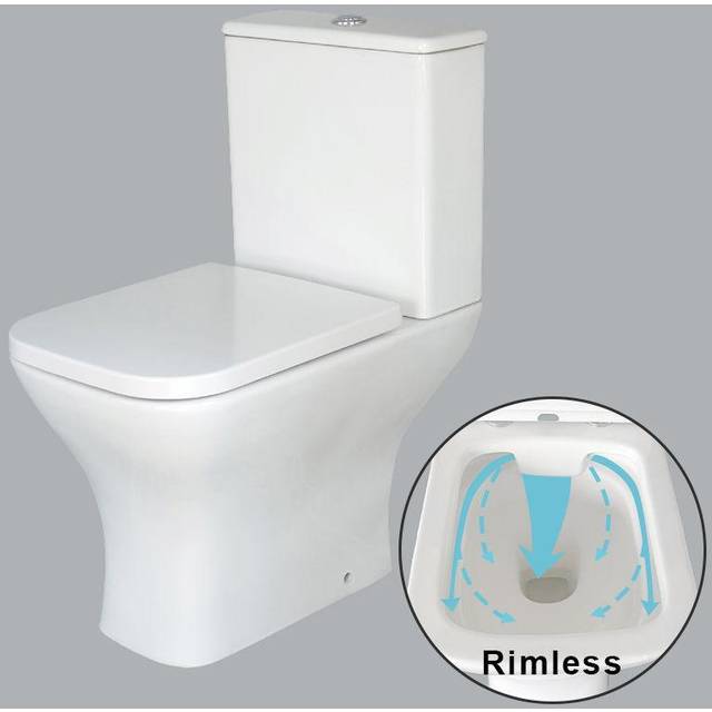 Push Button Flush Rimless Close Coupled Toilet wc Pan & Cistern with Soft Closing Seat - NRG
