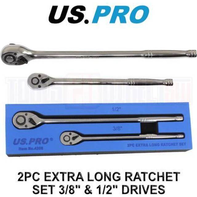 "US PRO Tools 2pc Extra Long Ratchet Set 3/8"" & 1/2"" Drives 4208"