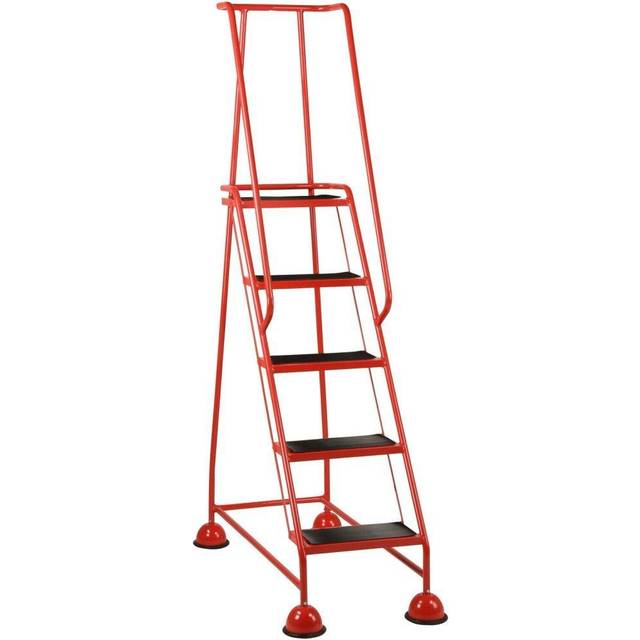 5 Tread Mobile Warehouse Steps RED 1.94m Portable Safety Ladder & Wheels