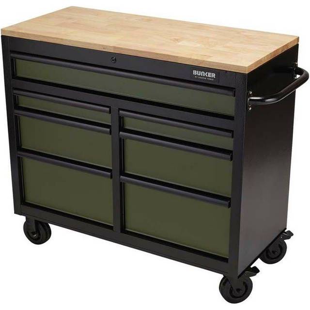 BUNKER Workbench Roller Tool Cabinet, 7 Drawer, 41", Green