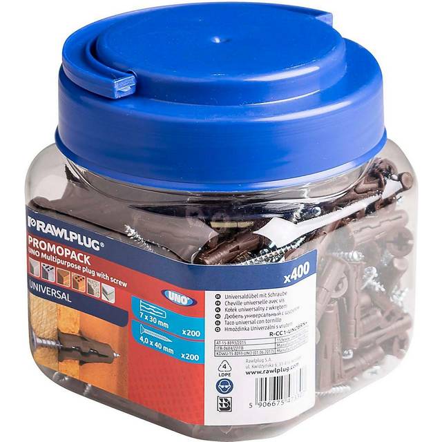 Rawlplug Brown Multi-Purpose Screw & Wall Plug (Dia)7mm (L)30mm, Pack Of 200 - One Size