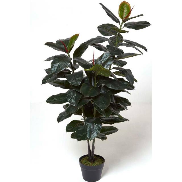 Homescapes Artificial Rubber Plant in Pot 130 cm Tall Fake Ficus - Green