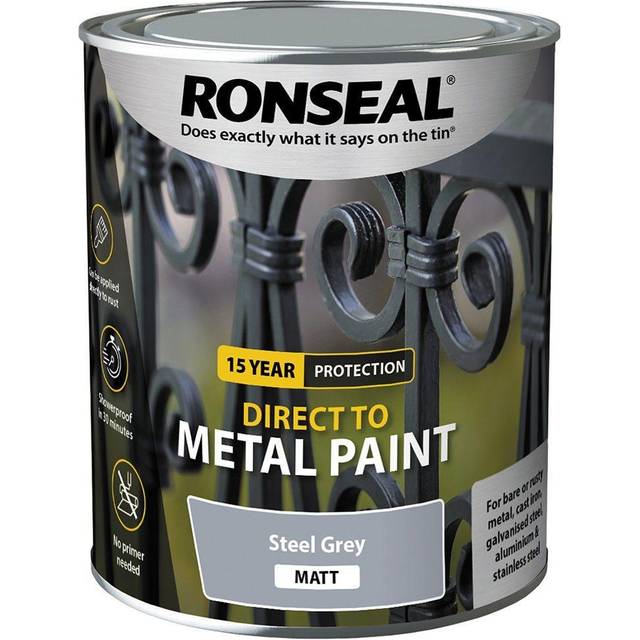 Ronseal Direct to Metal Paint Steel Grey Matt 750ml RSLDTMSGM750 - grey