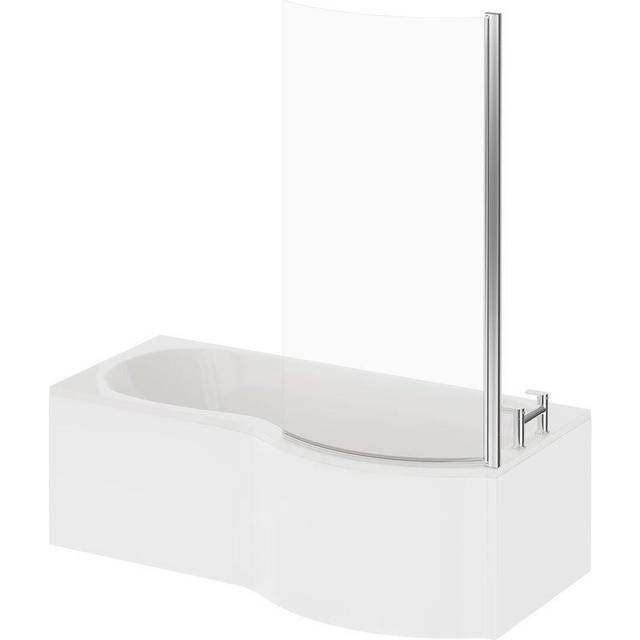 Wholesale Domestic Plage Right Hand P Shaped Shower Bath with Bath Screen and Front Bath Panel | White | Metal/MDF/Plastic | 1700mm