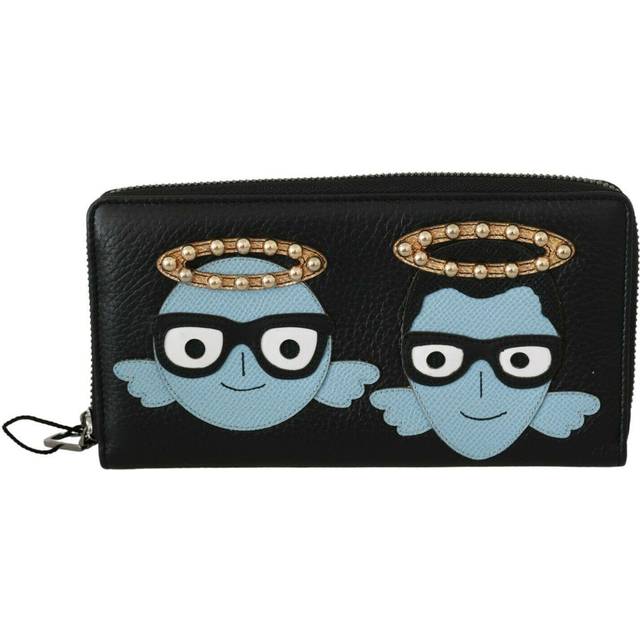 Dolce & Gabbana Black Blue Leather #DGFAMILY Zipper Continental Wallet