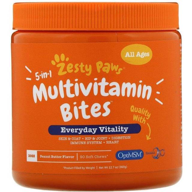 Zesty Paws 8-in-1 Multivitamin Bites Supplement for Dogs Peanut Butter 90 Soft Chews