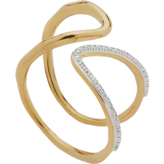 Monica Vinader Womens Yellow Gold Riva 0.04ct Diamond and 18ct Gold-plated Vermeil Sterling Silver Open Ring P - YELLOW GOLD