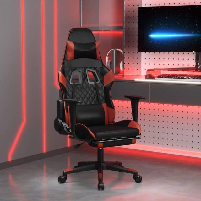 vidaXL Gamingstol med massage och fotstöd svart och vinröd konstläder
