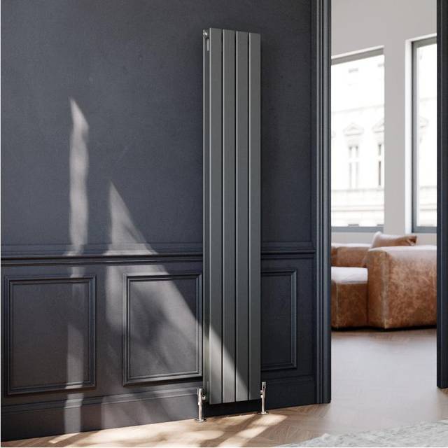 ELEGANT Vertical Flat Column Designer Radiator Wall/Floor Mounted Central Heating Rad 1800x300mm Anthracite Flat Double Panel Radiator