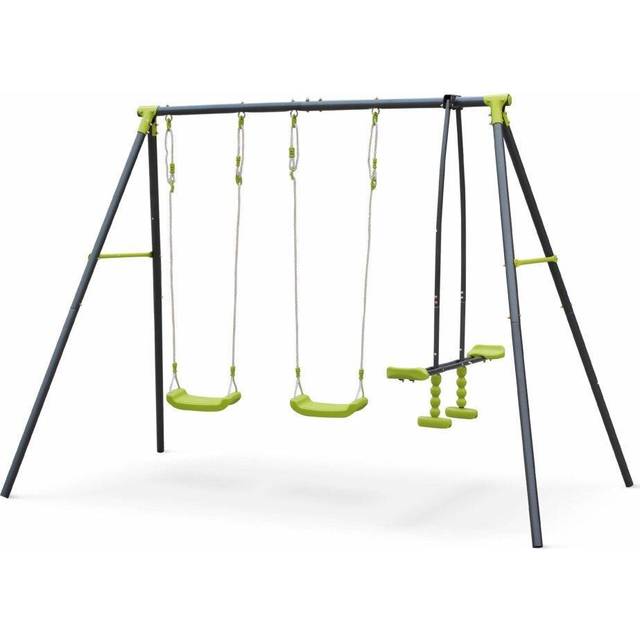 3-piece swing set with 2 swings and a tandem swing, Tramontane, Green, 272x154x197 cm