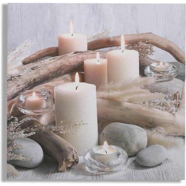 Art for the Home Serene Candles LED Printed Canvas - Beige (60cm H X 60cm W)