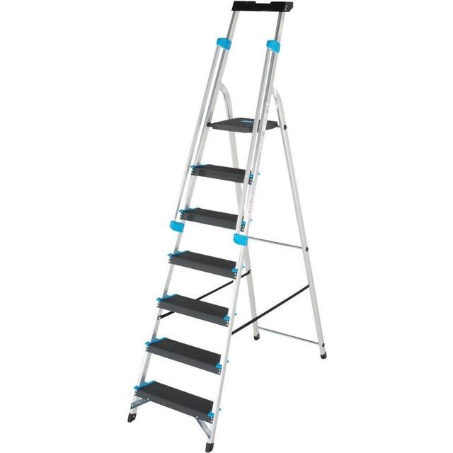 1.5m XL Platform Step Ladders 7 Tread Anti Slip Steps & Tool Tray Aluminium