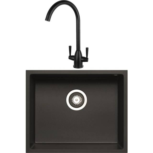 Single Bowl Undermount Black Granite Composite Kitchen Sink - Enza Madison