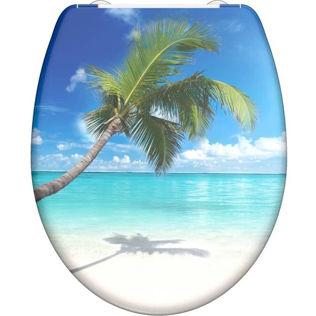 SKYDD Toalettsits Duroplast CARRIBEAN, toalettsits med automatisk sänkning och snabbförslutning för enkel rengöring, maximal belastning på toalettglasögon 150 kg, motiv strand 82363