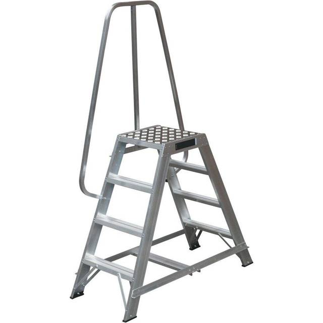 1.2m Heavy Duty Double Sided Fixed Step Ladders Safety Handrail & Wide Platform