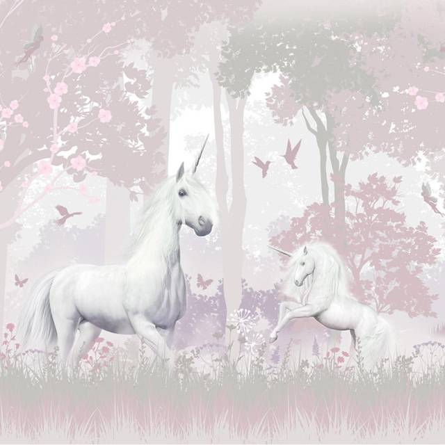 6 Piece Unicorn Forest 3m X 2.4m Wall Mural - White;Pink (243.84cm L X 304.8cm W)