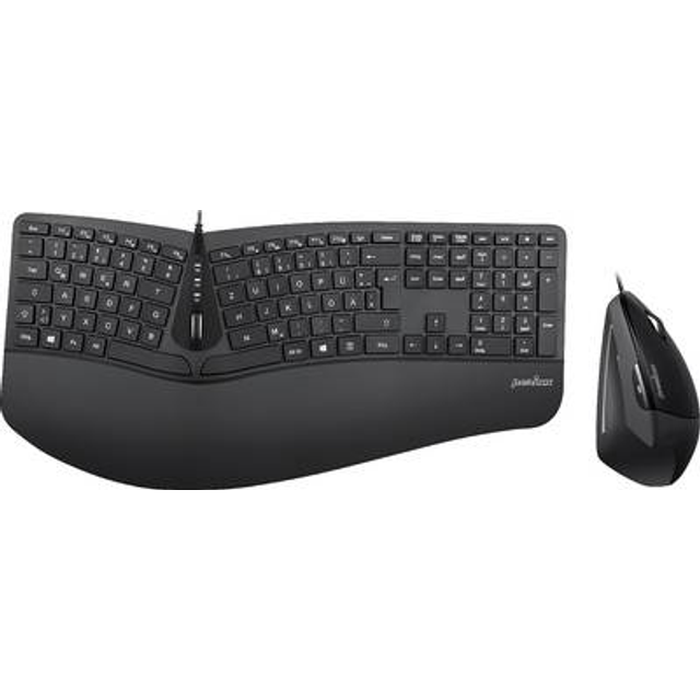 Perixx Periduo-505, ergonomiskt tangentbord och vertikal mus skrivbordsset, delad knappsats, 4-vägs rullhjul, anpassningsbart handledsstöd, platta knappar, USB-kabelanslutna, DE QWERTZ