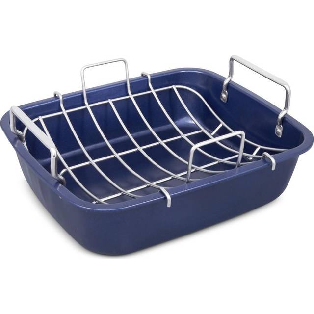 Non-Stick Carbon Steel Roasting Tin with Rack, Dark Blue - One Size