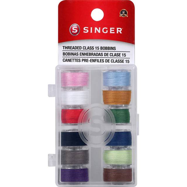 Singer transparent plastic class 15 bobbins threaded-12/pkg 21495