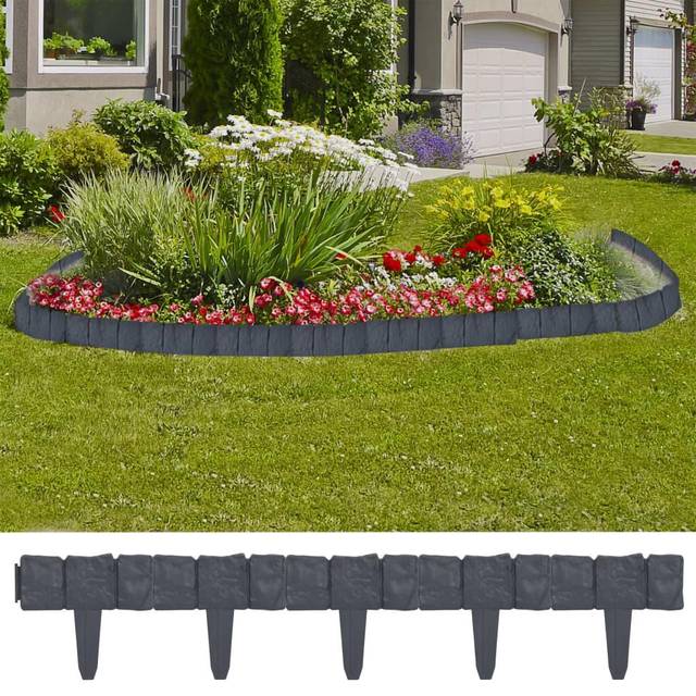 vidaXL Lawn Fence Stone Look 41 pcs Plastic 10 m - Anthracite