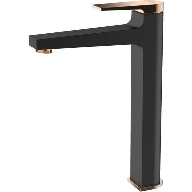 Invena - Black/Rose Gold Tall Basin Mixer Tap + Click-Clack Plug