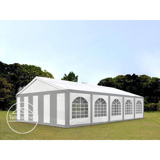 TOOLPORT Hochwertiges Partyzelt 5x10 m Pavillon Zelt PE Plane 450 N Gartenzelt Festzelt Bierzelt Wasserdicht grau-weiß