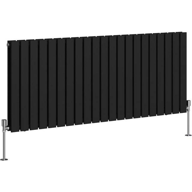 Flat Panel Radiator Central Heating Designer Rads Black with Angle Square Valve Horizontal Double 600x1428mm