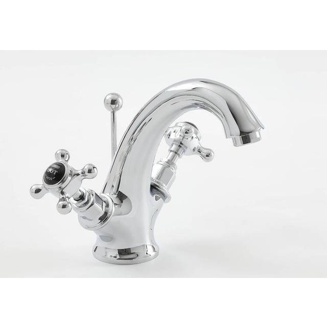 Milano Elizabeth - Traditional Mono Basin Mixer Tap - Chrome & Black (Crosshead Handles)