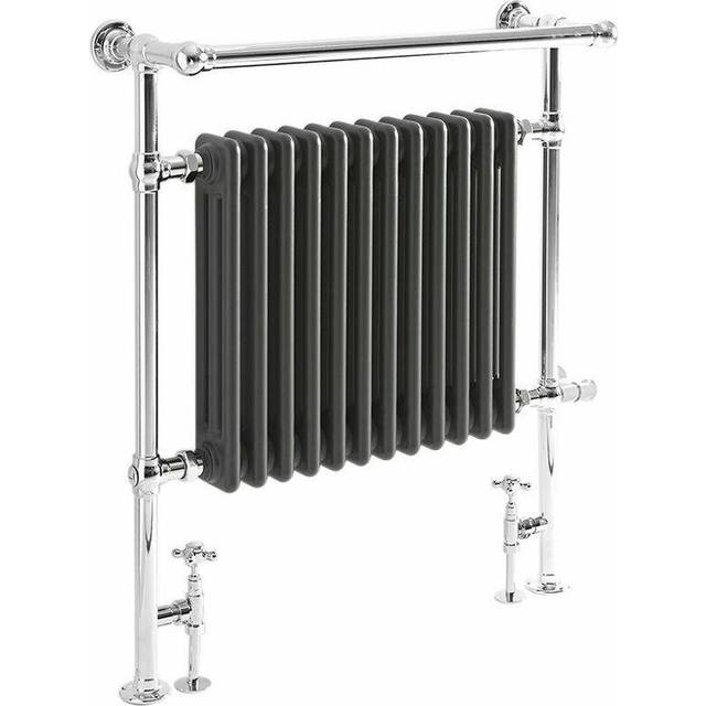 Elizabeth - Traditional 930mm x 790mm Floorstanding Chrome and Anthracite Dual Fuel Electric Heated Towel Rail Radiator with Overhanging Rail and