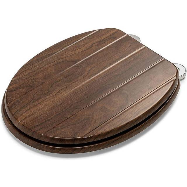 Croydex Molvena Flexi Fix Toilet Seat, Walnut Effect Tongue And Groove - Brown (5cm H X 37.5cm W X 46.3cm D)